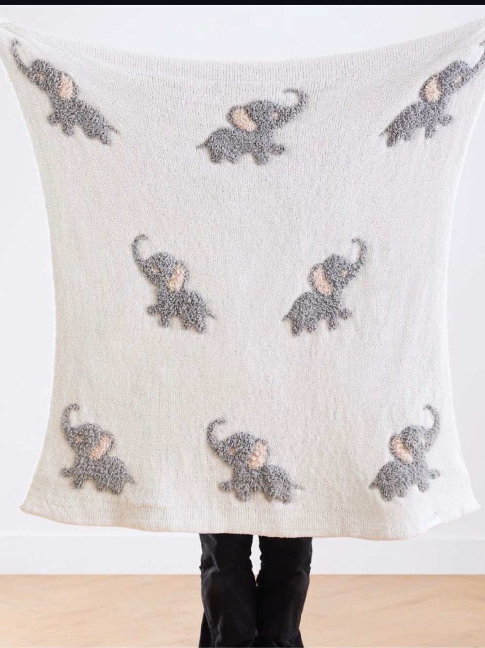 Cozy Elephant Knit Baby Blanket - White and Gray